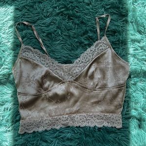 XS Cream Jacquard Lace Trim Cami Top